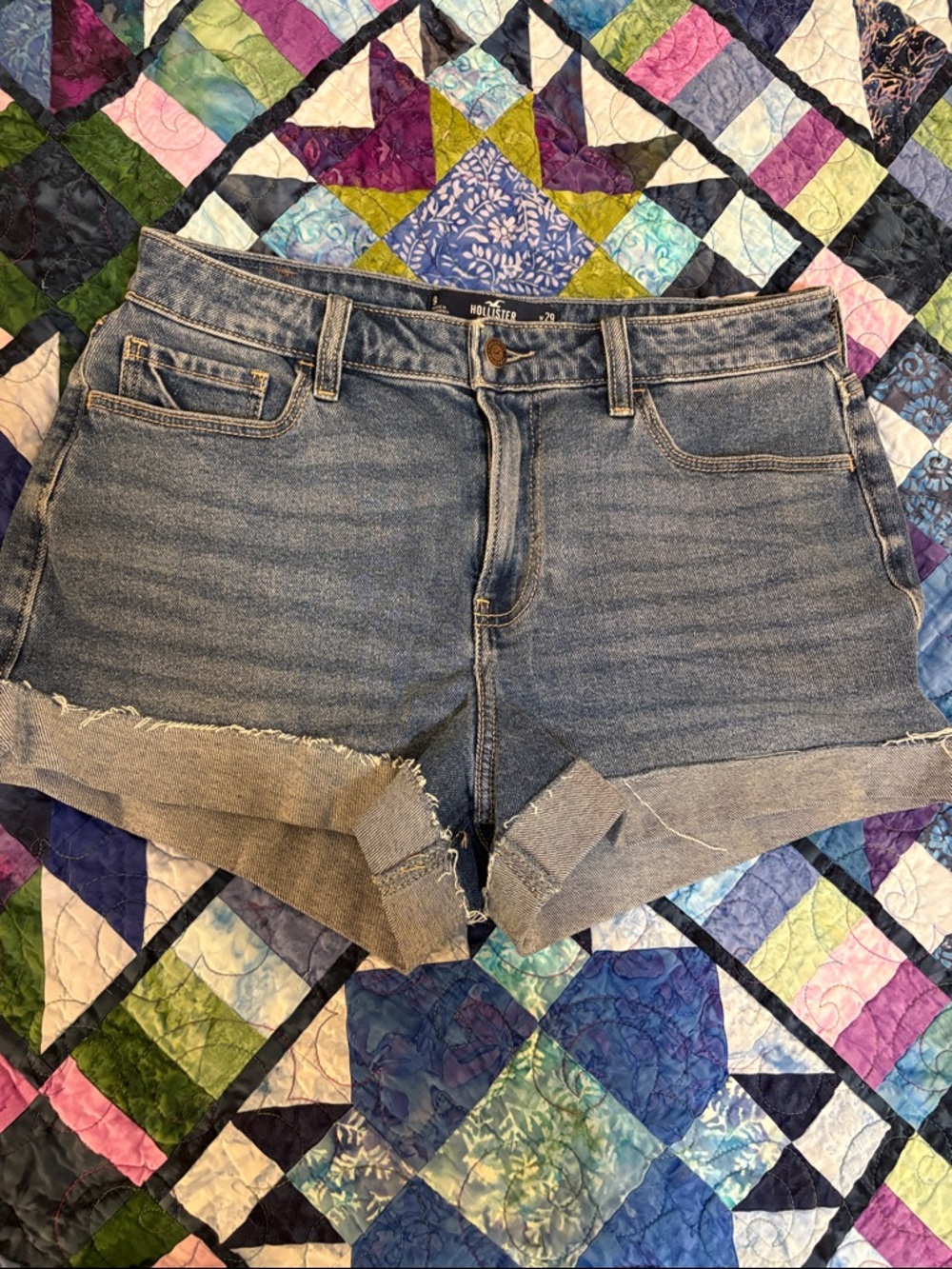 Hollister Rolled Hem Light Wash Denim Cutoff Shorts